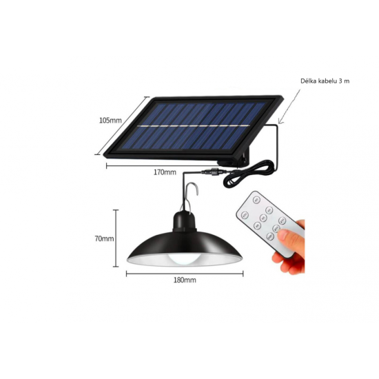 Solárna LED lampa/luster s diaľkovým ovládaním BASS