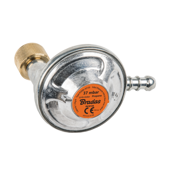 Uhlový regulátor tlaku plynu 37mbar, 1,5 kg/h pre turistické fľaše s mandentom