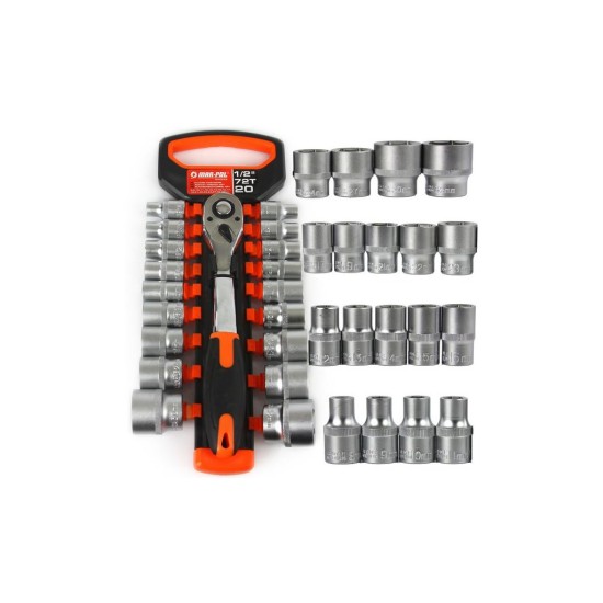 Sada nástrčných súprav 19ks 1/2" 8-32mm MAR-POL Sada nástrčných súprav 19ks 1/2" 8-32mm MAR-POL