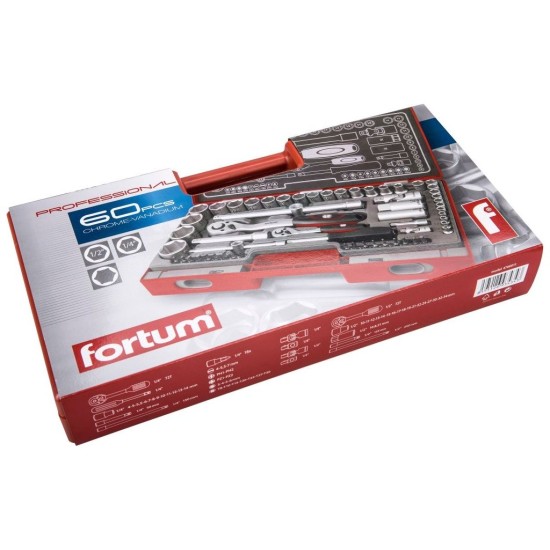 Nástrčné hlavy, sada 60ks, 1/4", 1/2", 61CrV5, FORTUM (4700011)