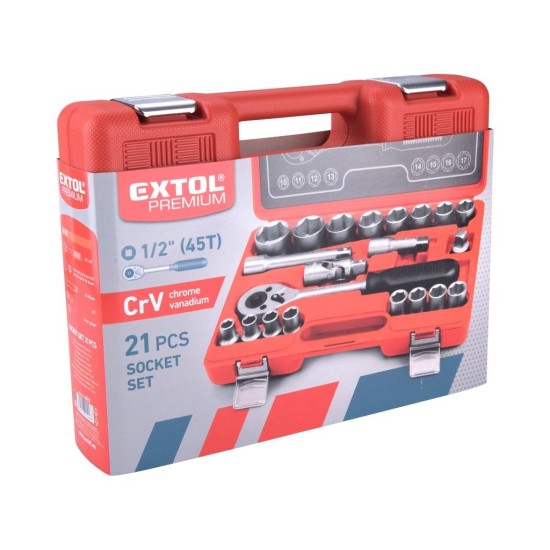 Nástrčná hlava, sada 21ks, 1/2", CrV, EXTOL PREMIUM
