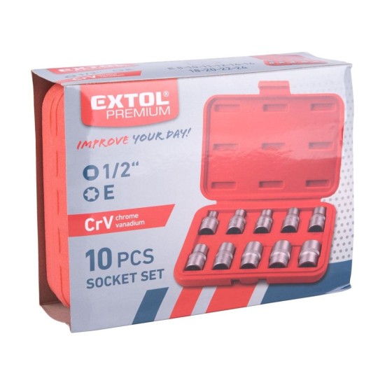 Vnútorná nástrčná hlava TORX, sada 10ks, 1/2"x38mm EXTOL PREMIUM