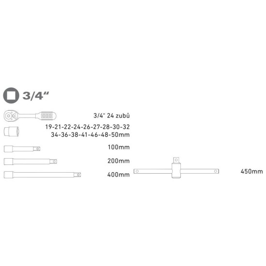 Nástrčné kľúče, sada 22ks, 3/4", CrV, EXTOL PREMIUM