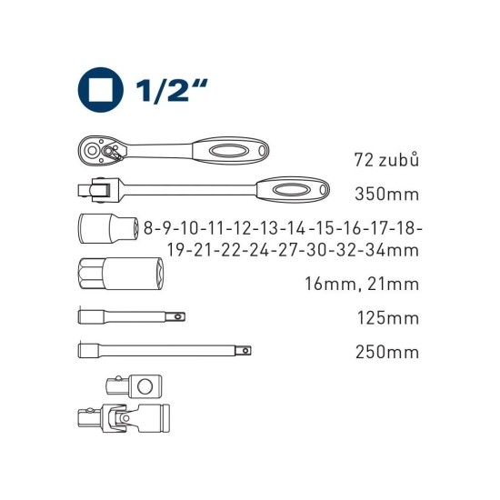 Nástrčná hlava, sada 27ks, 1/2", 61CrV5, FORTUM (4700014)