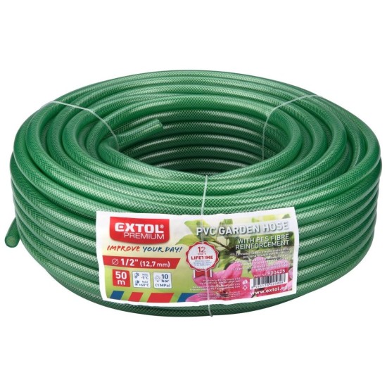 Priehľadná záhradná hadica, 1/2",50m, 110g/m, veľkosť 12/16mm, hrúbka steny 2mm, EXTOL PREMIUM