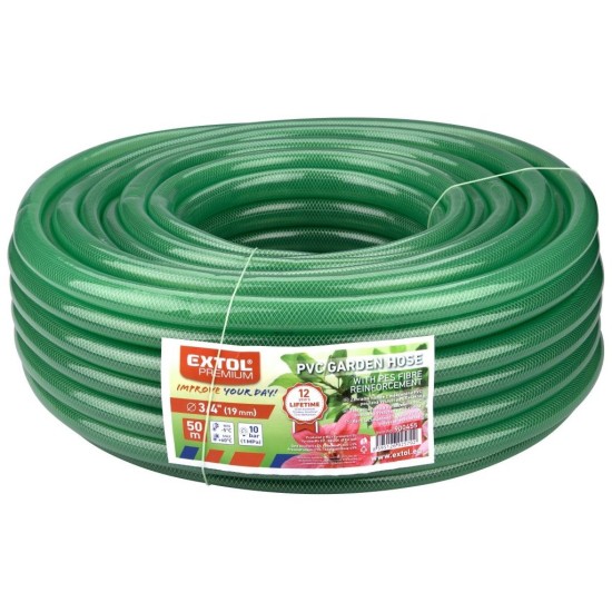 Priehľadná záhradná hadica GARDEN, 3/4",50m, 210g/m, veľkosť 19/23.8mm, hrúbka steny 2.4mm, EXTOL PREMIUM