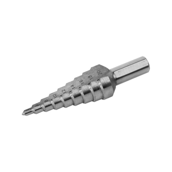 Stupňovitá vŕtačka, 4-20/2mm, 9 otvorov, stopka 8mm, dĺžka 75mm, HSS, EXTOL PREMIUM