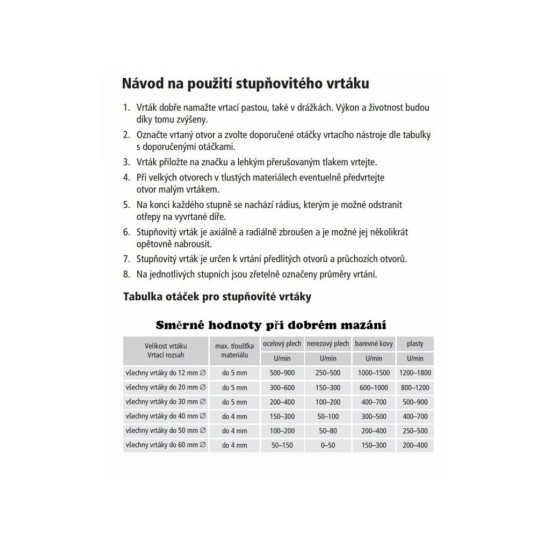 Stupňovitá vŕtačka, 4-20/2mm, 9 otvorov, stopka 8mm, dĺžka 75mm, HSS, EXTOL PREMIUM