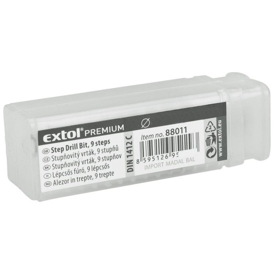 Stupňovitá vŕtačka, 6-30/2mm, 13 otvorov, stopka 10mm, dĺžka 95mm, HSS, EXTOL PREMIUM Stupňovitá vŕtačka, 6-30/2mm, 13 otvorov, stopka 10mm, dĺžka 95mm, HSS, EXTOL PREMIUM