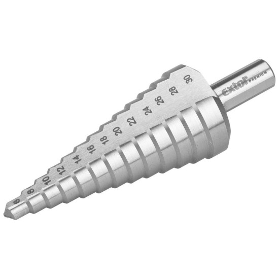 Stupňovitá vŕtačka, 6-30/2mm, 13 otvorov, stopka 10mm, dĺžka 95mm, HSS, EXTOL PREMIUM Stupňovitá vŕtačka, 6-30/2mm, 13 otvorov, stopka 10mm, dĺžka 95mm, HSS, EXTOL PREMIUM