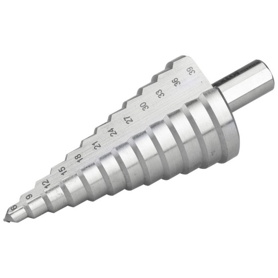 Stupňovitá vŕtačka, 6-39/3mm, 12 otvorov, stopka 10mm, dĺžka 101mm, HSS, EXTOL PREMIUM Stupňovitá vŕtačka, 6-39/3mm, 12 otvorov, stopka 10mm, dĺžka 101mm, HSS, EXTOL PREMIUM