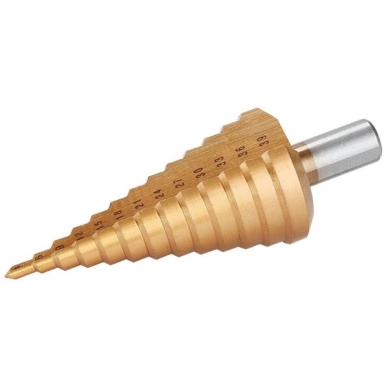 Stupňovitá vŕtačka, 4-39/3mm, 13 otvorov, stopka 13mm, dĺžka 107mm, TiN, EXTOL CRAFT Stupňovitá vŕtačka, 4-39/3mm, 13 otvorov, stopka 13mm, dĺžka 107mm, TiN, EXTOL CRAFT