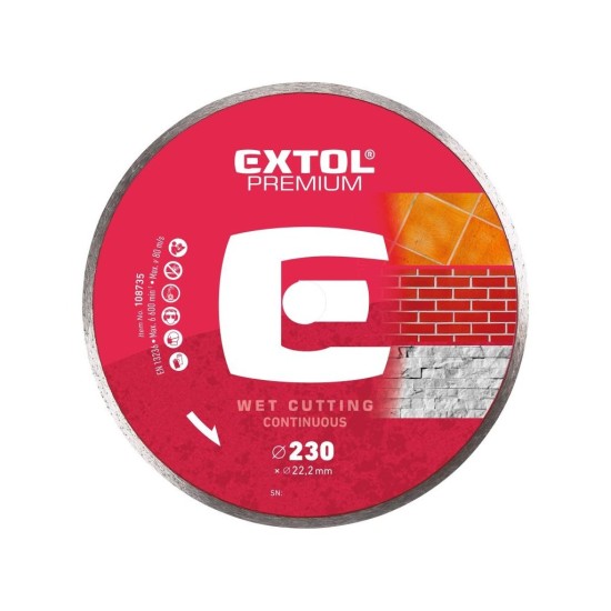 Diamantový rezací kotúč po celom obvode, 230x22,2mm, rezanie za mokra, EXTOL PREMIUM