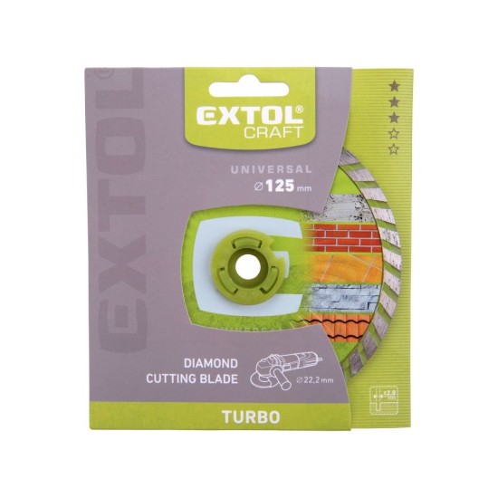 Diamantový rezací kotúč turbo, 125x22,2mm, rezanie za sucha a za mokra, EXTOL CRAFT Diamantový rezací kotúč turbo, 125x22,2mm, rezanie za sucha a za mokra, EXTOL CRAFT
