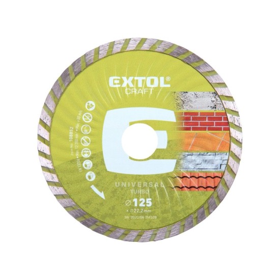 Diamantový rezací kotúč turbo, 125x22,2mm, rezanie za sucha a za mokra, EXTOL CRAFT Diamantový rezací kotúč turbo, 125x22,2mm, rezanie za sucha a za mokra, EXTOL CRAFT
