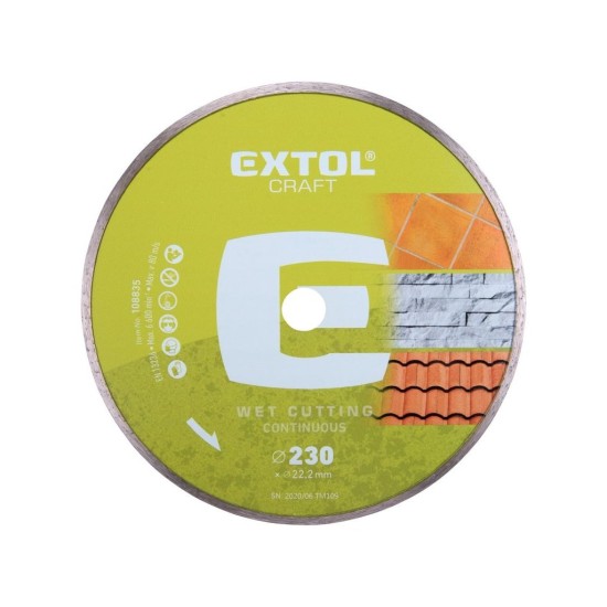 Diamantový rezací kotúč po celom obvode, 230x22,2mm, rezanie za mokra, EXTOL CRAFT