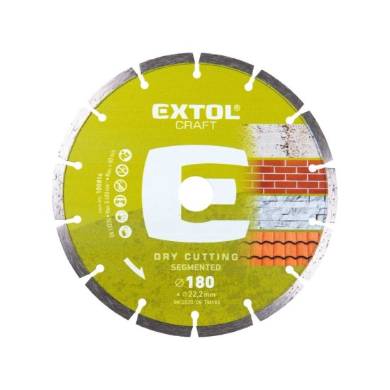 Diamantový rezací segmentový kotúč, 180x22,2mm, rezanie za sucha, EXTOL CRAFT