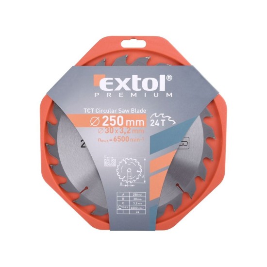 Pílový kotúč s karbidovými kotúčmi, 250x2,2x30mm, 24T, šírka karbidového kotúča 3,2mm, EXTOL PREMIUM