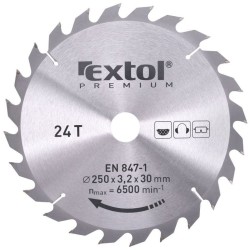 Pílový kotúč s karbidovými kotúčmi, 250x2,2x30mm, 24T, šírka karbidového kotúča 3,2mm, EXTOL PREMIUM