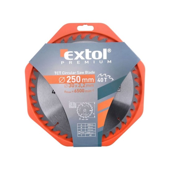 Pílový kotúč s karbidovými kotúčmi, 250x2,2x30mm, 40T, šírka karbidového kotúča 3,2mm, EXTOL PREMIUM Pílový kotúč s karbidovými kotúčmi, 250x2,2x30mm, 40T, šírka karbidového kotúča 3,2mm, EXTOL PREMIUM