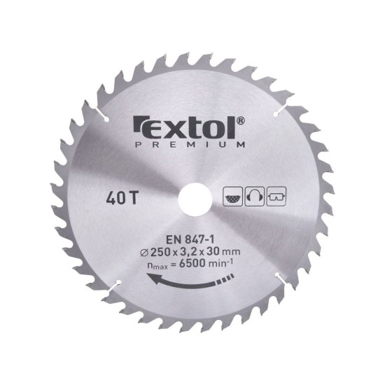 Pílový kotúč s karbidovými kotúčmi, 250x2,2x30mm, 40T, šírka karbidového kotúča 3,2mm, EXTOL PREMIUM Pílový kotúč s karbidovými kotúčmi, 250x2,2x30mm, 40T, šírka karbidového kotúča 3,2mm, EXTOL PREMIUM