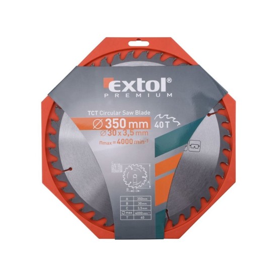 Pílový kotúč TCE s karbidovými kotúčmi, 350x2,5x30mm, 40T, šírka karbidového kotúča 3,5mm, EXTOL PREMIUM