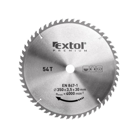 Pílový kotúč TCE s karbidovými kotúčmi, 350x2,5x30mm, 54T, šírka karbidového kotúča 3,5mm, EXTOL PREMIUM