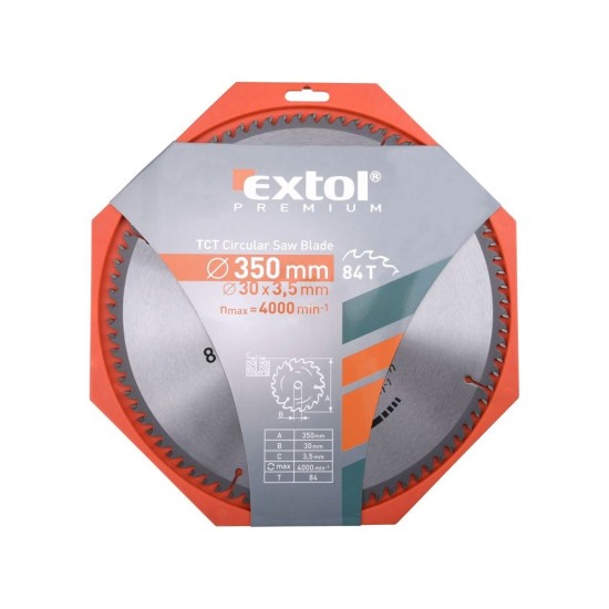Pílový kotúč TC s karbidovými kotúčmi, 350x2,5x30mm, 84T, šírka karbidového kotúča 3,5mm, EXTOL PREMIUM Pílový kotúč TC s karbidovými kotúčmi, 350x2,5x30mm, 84T, šírka karbidového kotúča 3,5mm, EXTOL PREMIUM