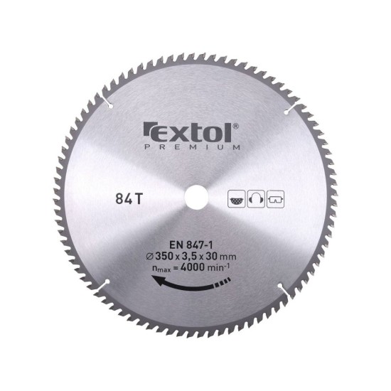 Pílový kotúč TC s karbidovými kotúčmi, 350x2,5x30mm, 84T, šírka karbidového kotúča 3,5mm, EXTOL PREMIUM Pílový kotúč TC s karbidovými kotúčmi, 350x2,5x30mm, 84T, šírka karbidového kotúča 3,5mm, EXTOL PREMIUM