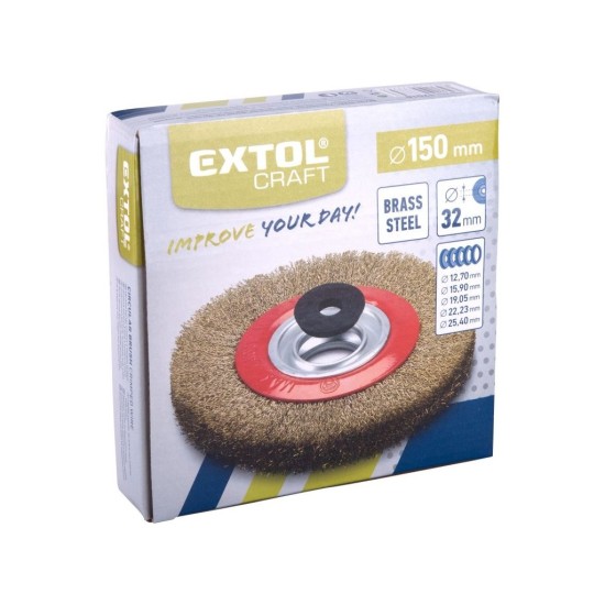 Kruhová kefa 150mm, vlnitý drôt S 0,3mm, otvor 32mm, th. 25 mm, adaptéry: 1/2, 3/4, 5/8, 1, 7/8 EXTOL CRAFT