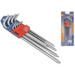 L-kľúče TORX vysunuté, sada 9ks, T10-T50, vŕtané na kratšej strane, CrV, EXTOL PREMIUM