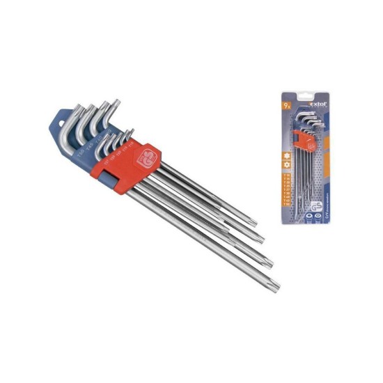 L-kľúče TORX vysunuté, sada 9ks, T10-T50, vŕtané na kratšej strane, CrV, EXTOL PREMIUM