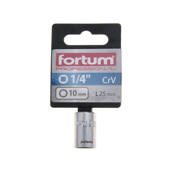 Nástrčný kľúč, 1/4', 10,0mm, L 25mm, 61CrV5, FORTUM Nástrčný kľúč, 1/4', 10,0mm, L 25mm, 61CrV5, FORTUM