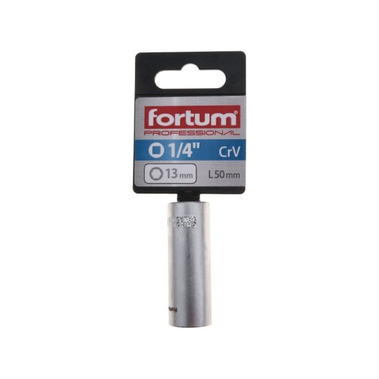 Predĺžený nástrčný kľúč, 1/4', 13mm, D 50mm, 61CrV5, FORTUM Predĺžený nástrčný kľúč, 1/4', 13mm, D 50mm, 61CrV5, FORTUM