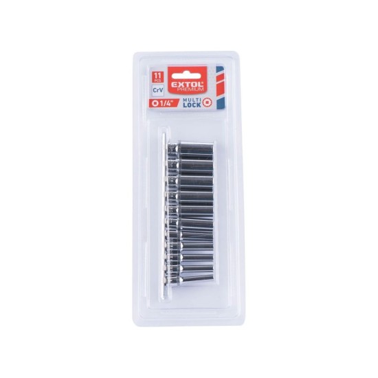 Predĺžené nástrčné kľúče, MULTILOCK, sada 11ks, 1/4", CrV, EXTOL PREMIUM Predĺžené nástrčné kľúče, MULTILOCK, sada 11ks, 1/4", CrV, EXTOL PREMIUM