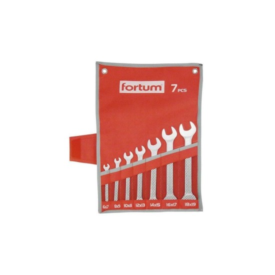 Ploché kľúče, sada 7ks, 6x7, 8x9, 10x11, 12x13, 14x15, 16x17, 18x19mm, 61CrV5, FORTUM