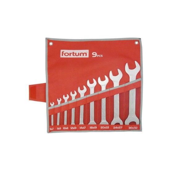 Ploché kľúče, sada 9ks, 6x7, 8x9, 10x11, 12x13, 14x17, 18x19, 20x22, 24x27, 30x32mm, 61CrV5, FORTUM