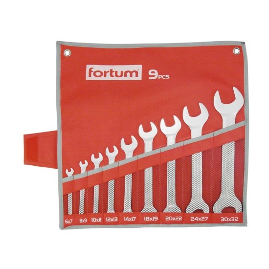 Ploché kľúče, sada 9ks, 6x7, 8x9, 10x11, 12x13, 14x17, 18x19, 20x22, 24x27, 30x32mm, 61CrV5, FORTUM