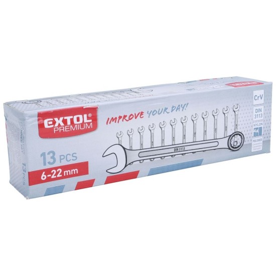 Ploché kľúče, sada 13ks, 6-22mm, CrV, EXTOL PREMIUM Ploché kľúče, sada 13ks, 6-22mm, CrV, EXTOL PREMIUM