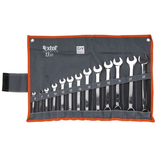 Ploché kľúče, sada 13ks, 6-22mm, CrV, EXTOL PREMIUM Ploché kľúče, sada 13ks, 6-22mm, CrV, EXTOL PREMIUM
