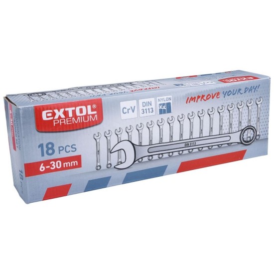 Ploché kľúče, sada 18ks, 6-30mm, CrV, EXTOL PREMIUM