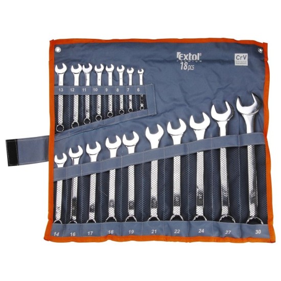 Ploché kľúče, sada 18ks, 6-30mm, CrV, EXTOL PREMIUM