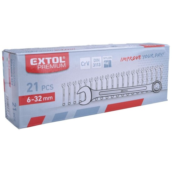 Ploché kľúče, sada 21ks, 6-32mm, CrV, EXTOL PREMIUM Ploché kľúče, sada 21ks, 6-32mm, CrV, EXTOL PREMIUM