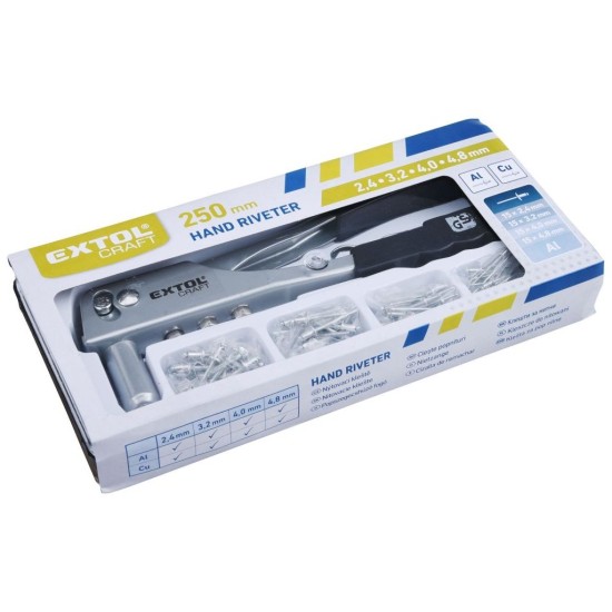 Nitovacie kliešte + sada nitov 60ks, pre trhacie nity 2.4-3.2-4.0-4.8mm z materiálu Al, EXTOL CRAFT
