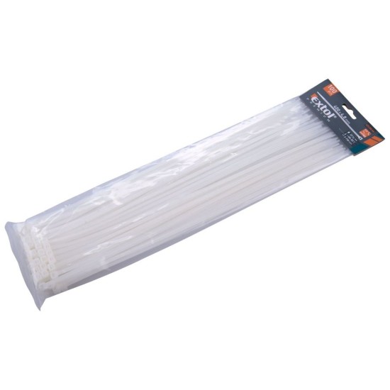 Drôtené pásky, 4.8x400mm, 100ks, biela, NYLON, EXTOL PREMIUM Drôtené pásky, 4.8x400mm, 100ks, biela, NYLON, EXTOL PREMIUM