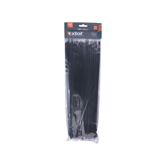 Drôtené pásky, 4.8x300mm, 100ks, čierna, NYLON, EXTOL PREMIUM