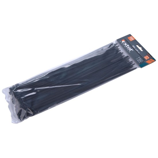 Drôtené pásky, 4.8x300mm, 100ks, čierna, NYLON, EXTOL PREMIUM