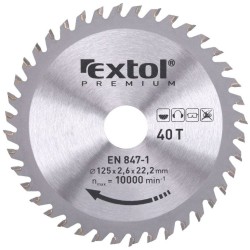 Pílový kotúč TCE s karbidovými kotúčmi, 125x1,3x22,2mm, 40T, šírka karbidového kotúča 2,6mm, EXTOL PREMIUM