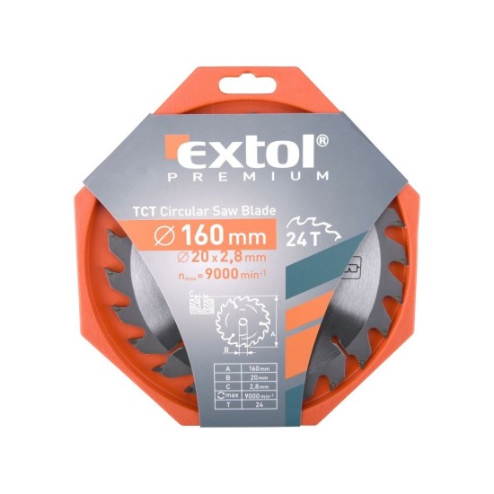 Pílový kotúč TCE s karbidovými kotúčmi, 160x2,0x20mm, 24T, šírka karbidového kotúča 2,8mm, EXTOL PREMIUM