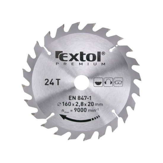 Pílový kotúč TCE s karbidovými kotúčmi, 160x2,0x20mm, 24T, šírka karbidového kotúča 2,8mm, EXTOL PREMIUM